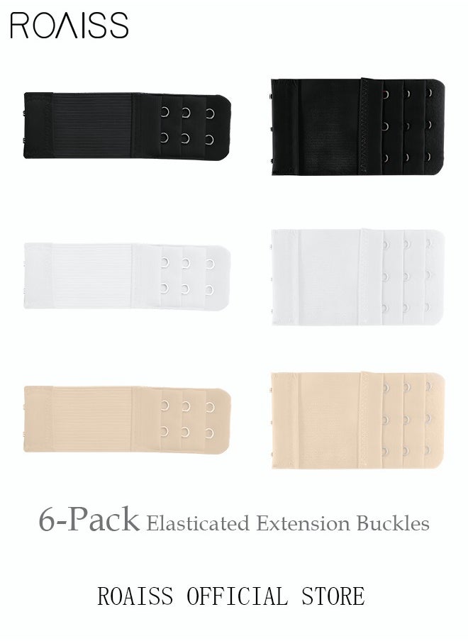 roaiss - 6 Pack High Elastic Bra Extension Buckle Set for Women - Bralette Length Adjustment - Bra Back Universal Two and Three Rows - Skin-friendly Fabric - Bra Strap Extender - Image 1