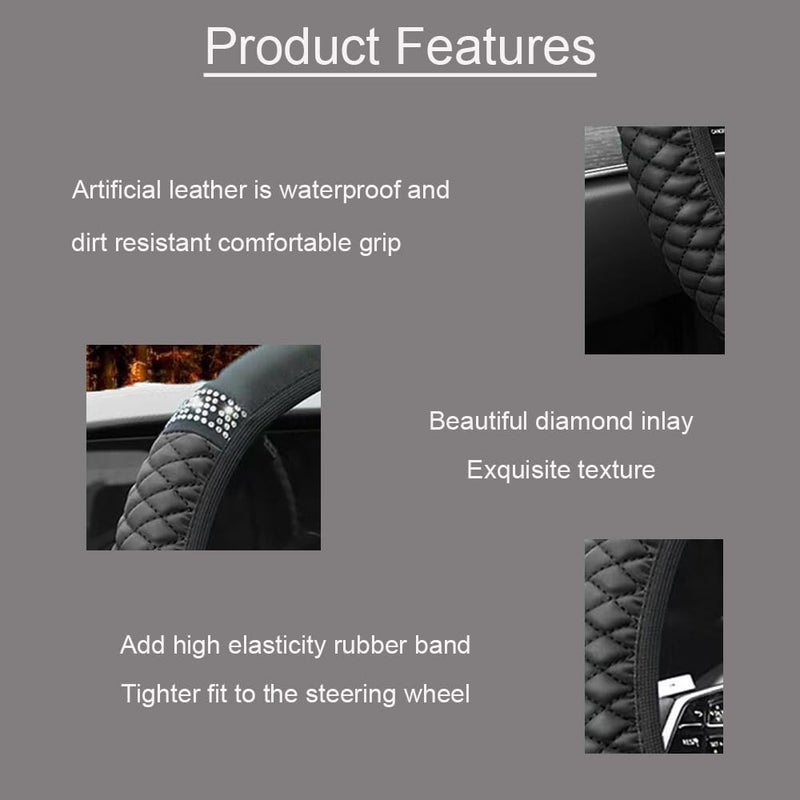 WLERIR Microfiber Leather Steering Wheel Cover with Anti-Slip Lining Universal Car Accessory for Steering Wheel with a Diameter of 14.5-15 inch (Black) - Image 3