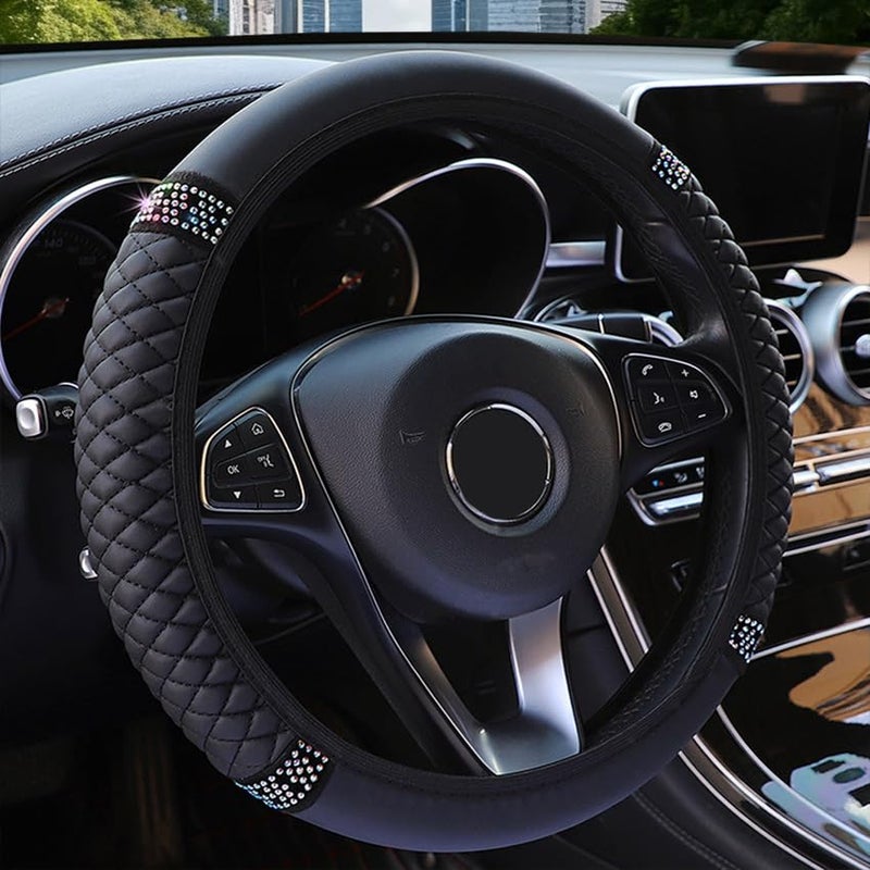 WLERIR Microfiber Leather Steering Wheel Cover with Anti-Slip Lining Universal Car Accessory for Steering Wheel with a Diameter of 14.5-15 inch (Black) - Image 1