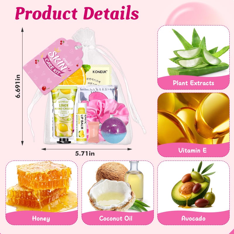 KONEUK 60PCS Spa Party Supplies for Girls, Include Face Masks, Hand Cream, Lip Balm, Foot Bath Bombs, Lip Mask, Under Eye Patches, Compressed Towels, Spa Birthday and Sleepover Party Supplies for Girls Women - Image 5