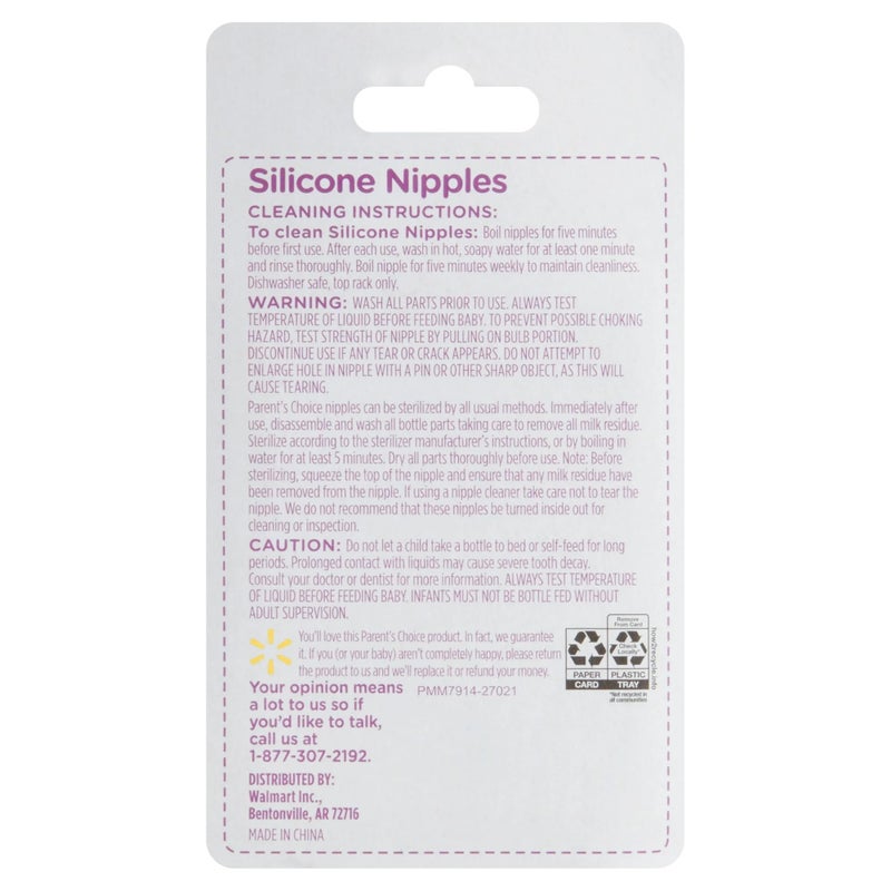 Parent's Choice Fast Flow Silicone Nipples for Standard Neck Infant Baby Bottles, Age 6+ Months, Soft, Vented, Clear, BPA Free, 3 Count - 1 Pack - Image 4