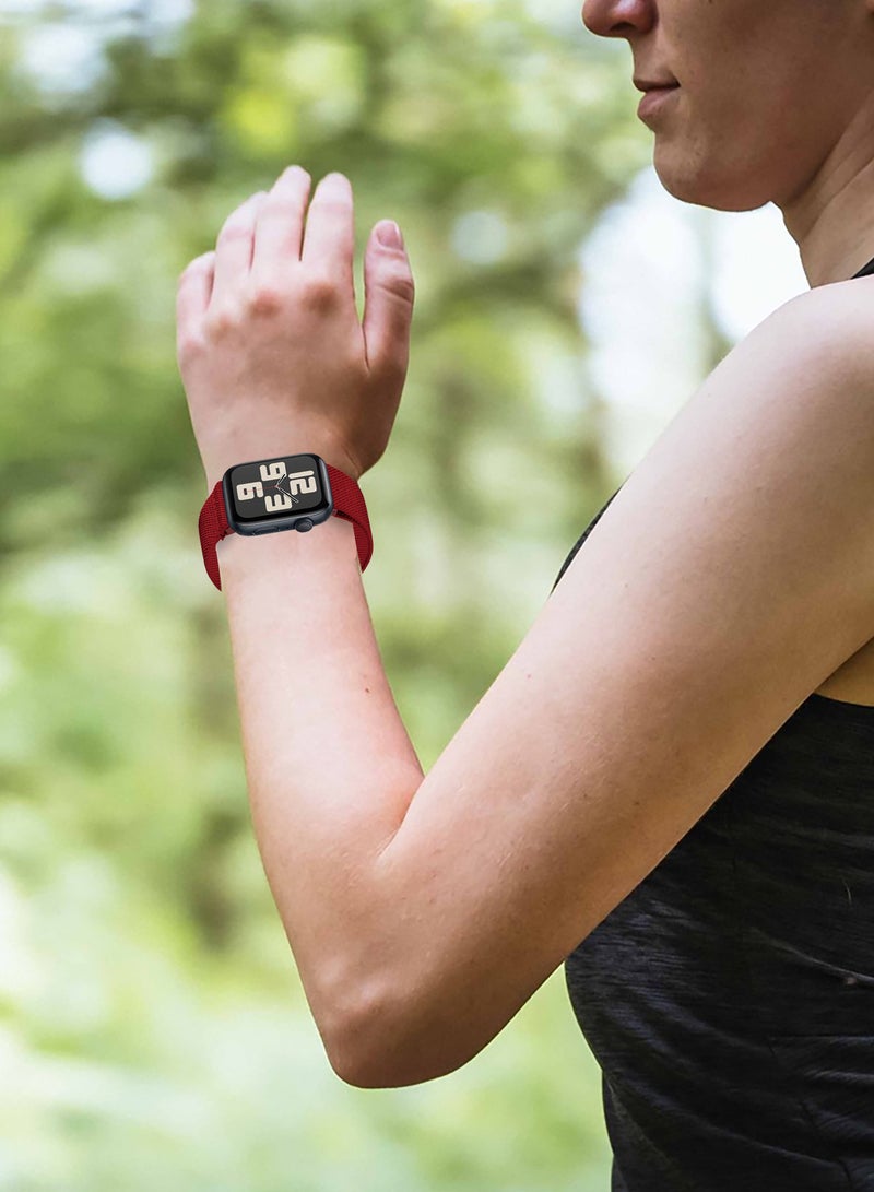 Magnetic Clasp Band for Apple Watch 49mm 45mm 44mm 42mm (Series 1-3), Nylon Elastic Stretchy Strap Compatible with iWatch Series Ultra 10-1 - Cherry Red - Image 2