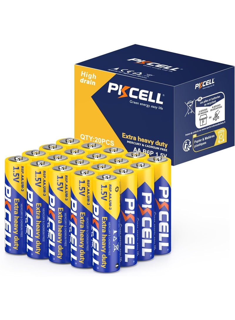 بي كي سيل AA Batteries 20 Pack, Double A Batteries, 1.5V High-Performance Carbon Battery for LED Candles Clock Remote Controls Flashlights - Image 1