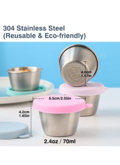 KASTWAVE Stainless Steel Salad Dressing To-Go Cups, 2.4 oz Leakproof Containers, Easy-Open Lids for Lunch Boxes, Reusable 18/8 Condiment & Dipping Sauce Containers (6-Pack, Random Color)  - Image 2