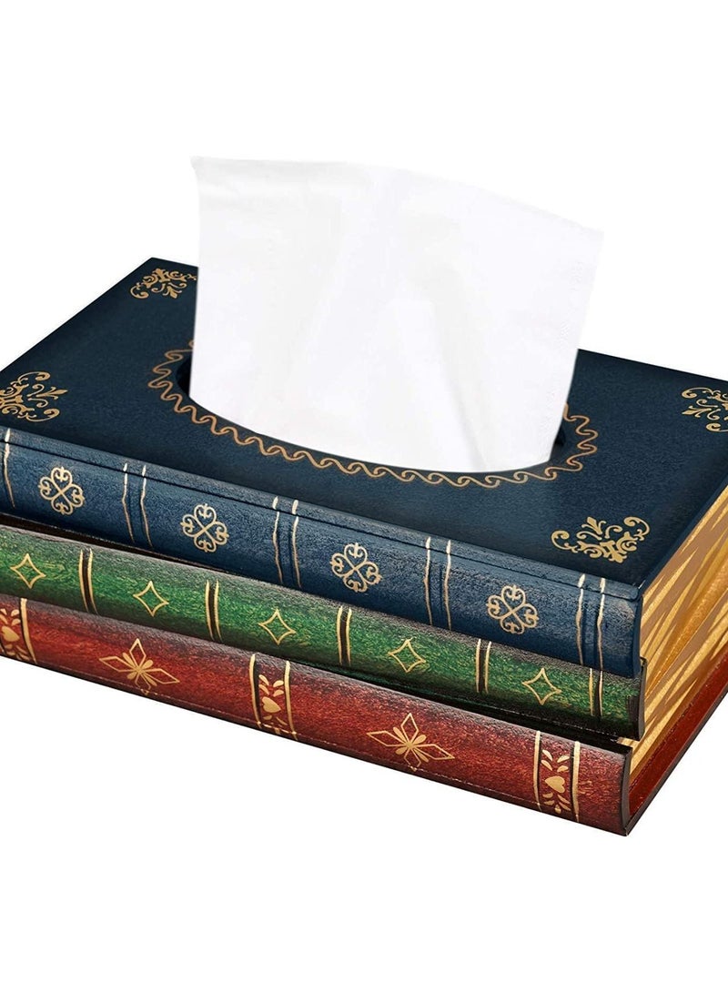 Y&D Crafted Classical Retro Wooden Antique Book Tissue Box Cover Rectangular Holder Dispenser Paper Case Napkin Home Decor for Bathroom Living Room Office car Kitchen (Dark Green)  - Image 1