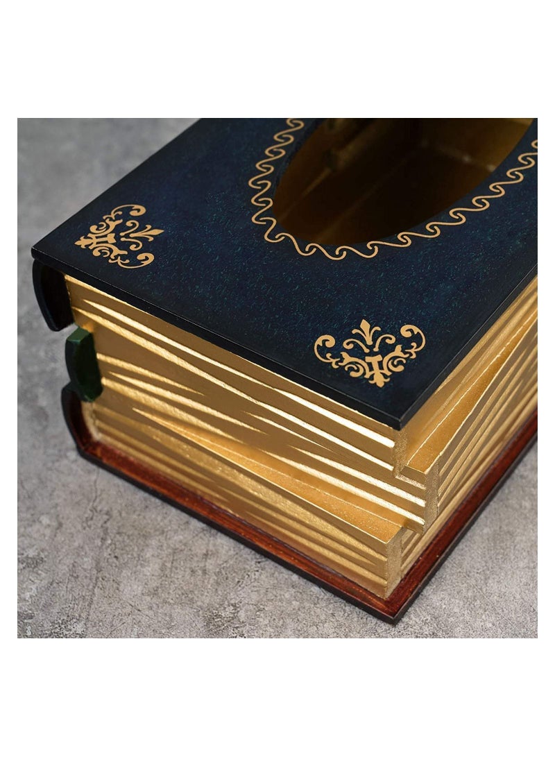 Y&D Crafted Classical Retro Wooden Antique Book Tissue Box Cover Rectangular Holder Dispenser Paper Case Napkin Home Decor for Bathroom Living Room Office car Kitchen (Dark Green)  - Image 5