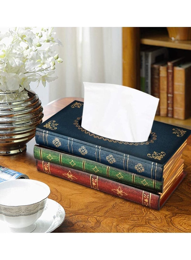 Y&D Crafted Classical Retro Wooden Antique Book Tissue Box Cover Rectangular Holder Dispenser Paper Case Napkin Home Decor for Bathroom Living Room Office car Kitchen (Dark Green)  - Image 3