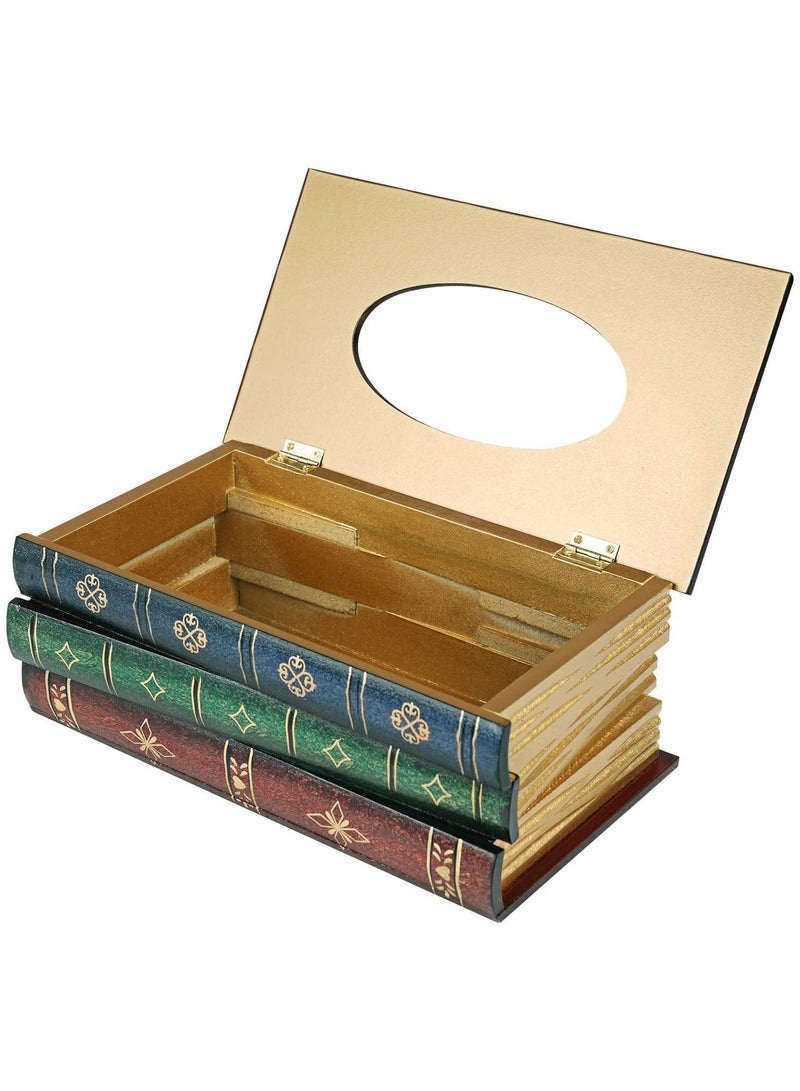 Y&D Crafted Classical Retro Wooden Antique Book Tissue Box Cover Rectangular Holder Dispenser Paper Case Napkin Home Decor for Bathroom Living Room Office car Kitchen (Dark Green)  - Image 4