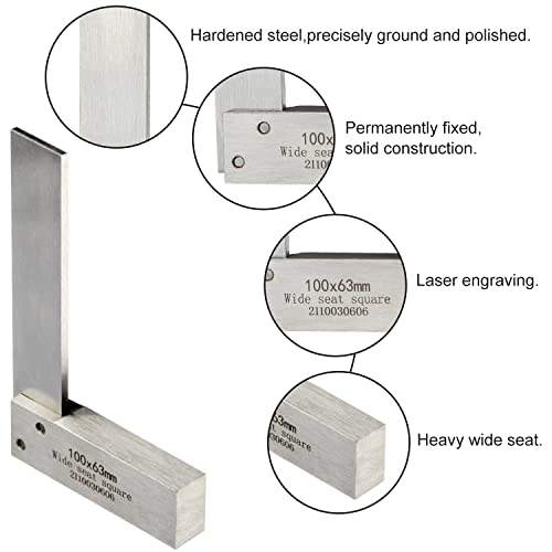 Boomgood Machinist Square Precision Engineer Wide Seat Square 90 Right Angle Ground Hardened Steel Angle Ruler 4 x 2.5 Inch - Image 4