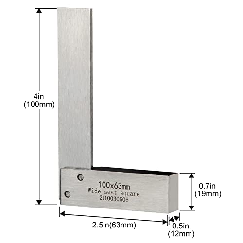 Boomgood Machinist Square Precision Engineer Wide Seat Square 90 Right Angle Ground Hardened Steel Angle Ruler 4 x 2.5 Inch - Image 3