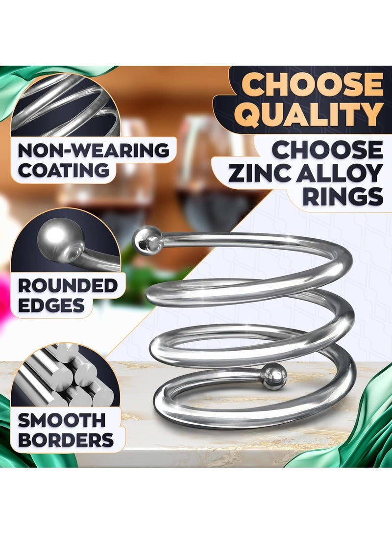 Y&D Luxurious Silver Hotel Napkin Rings Elegant Spring Napkin Rings Silver with Sturdy Metal Design Napkin Rings Buckles Set Spiral Metal Napkin Ring Holder Napkin Rings Restaurant Napkin Ring Hotel Dining Table Towel Napkin Ring Set Western-Style Napkin Ring for Dinning Table Decorations Wedding Holiday Parties Dining Decor - Image 2