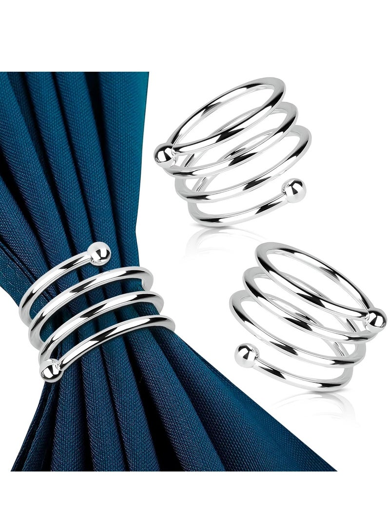 Y&D Luxurious Silver Hotel Napkin Rings Elegant Spring Napkin Rings Silver with Sturdy Metal Design Napkin Rings Buckles Set Spiral Metal Napkin Ring Holder Napkin Rings Restaurant Napkin Ring Hotel Dining Table Towel Napkin Ring Set Western-Style Napkin Ring for Dinning Table Decorations Wedding Holiday Parties Dining Decor - Image 1