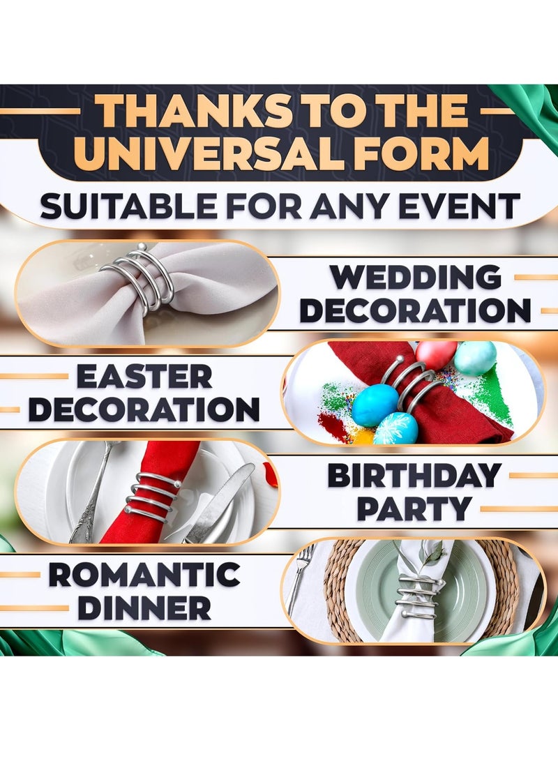 Y&D Luxurious Silver Hotel Napkin Rings Elegant Spring Napkin Rings Silver with Sturdy Metal Design Napkin Rings Buckles Set Spiral Metal Napkin Ring Holder Napkin Rings Restaurant Napkin Ring Hotel Dining Table Towel Napkin Ring Set Western-Style Napkin Ring for Dinning Table Decorations Wedding Holiday Parties Dining Decor - Image 4