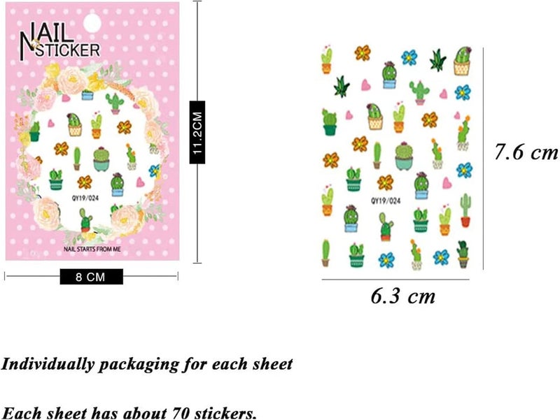 IHUKEIT Nail Stickers for Women and Little Girls - 12 Sheets 3D Self-Adhesive DIY Nail Art Decoration Set Including Flowers Leaves Animals Plants Fruits Nail Decals for Woman Kids Girls - Image 2