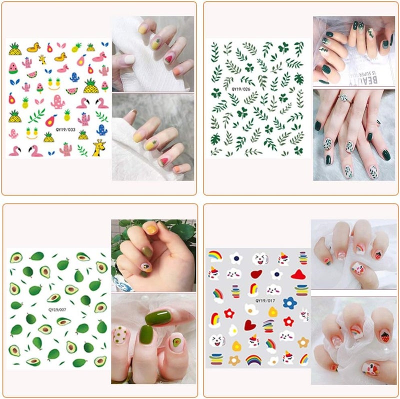 IHUKEIT Nail Stickers for Women and Little Girls - 12 Sheets 3D Self-Adhesive DIY Nail Art Decoration Set Including Flowers Leaves Animals Plants Fruits Nail Decals for Woman Kids Girls - Image 4