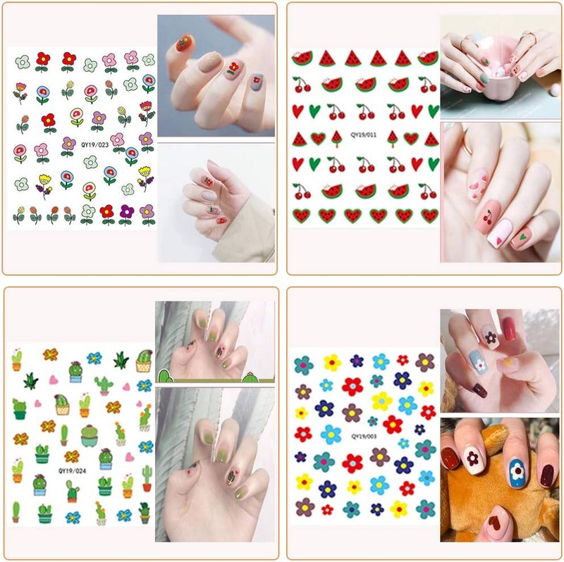 IHUKEIT Nail Stickers for Women and Little Girls - 12 Sheets 3D Self-Adhesive DIY Nail Art Decoration Set Including Flowers Leaves Animals Plants Fruits Nail Decals for Woman Kids Girls - Image 3