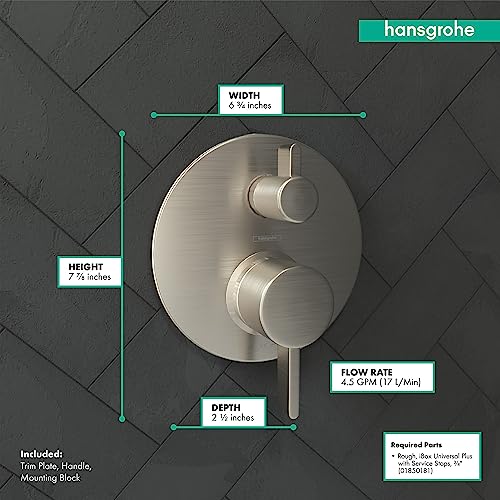 hansgrohe Ecostat Modern Pressure Balance Shower Valve Trim with Diverter in Brushed Nickel, 04447820 - Image 4