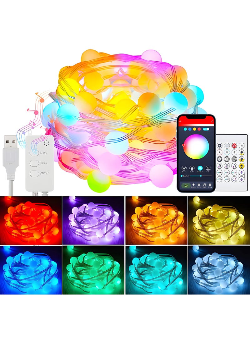 10M 66LED Globe Fairy Lights - Colorful Copper Wire Fairy String Lights - 16 Single Colors, 4 Music Modes, 2 APP DIY Modes, Bluetooth, USB Powered, Remote Control for Wedding Party Home Decoration