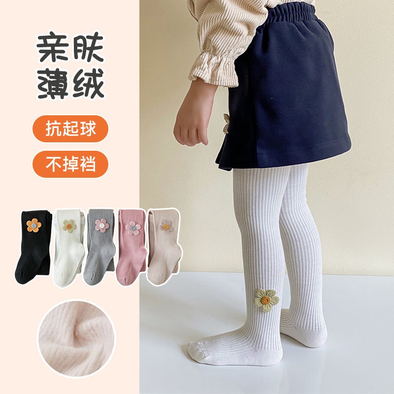Girls' Leggings Children'S Pantyhose Thin Velvet Sunflower Baby Leggings Fine Cotton Brushed Baby Girls' Socks - Image 4