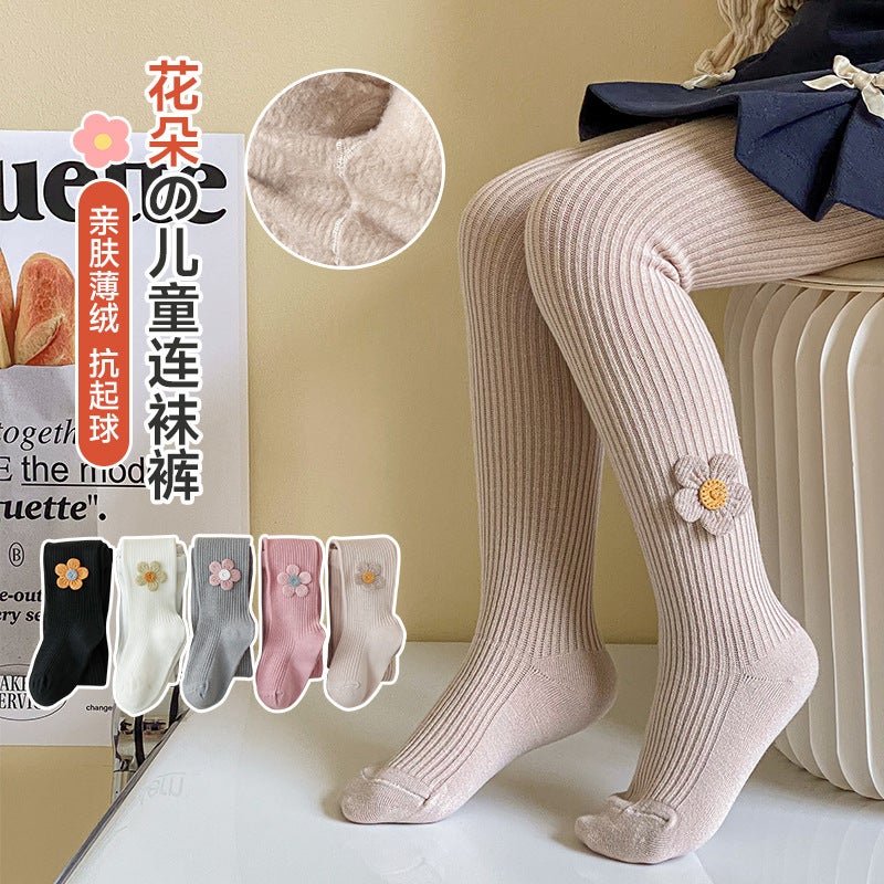 Girls' Leggings Children'S Pantyhose Thin Velvet Sunflower Baby Leggings Fine Cotton Brushed Baby Girls' Socks - Image 5