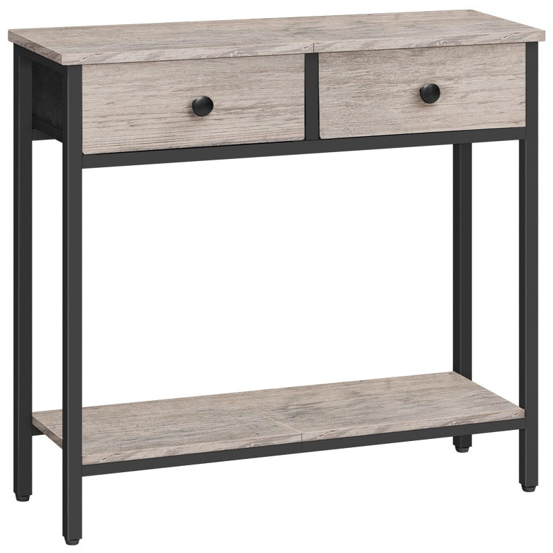 HOOBRO 295 Narrow Console Table with 2 Fabric Drawers Small Entryway Table with 2Tier Storage Shelves Thin Sofa Table Side Table for Living Room Hallway Greige and Black BG71XG01