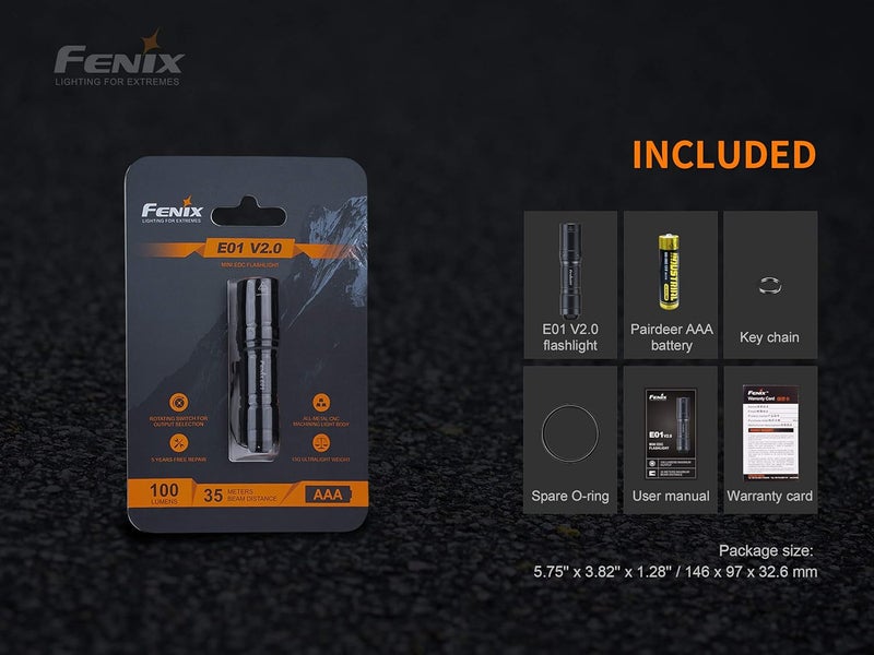 Fenix E01 V2.0 Blue Mini Keychain Torch - 100 Lumens, 35m Range, 25 Hours Max Runtime, AAA Battery Powered, IP68 Waterproof - Image 4