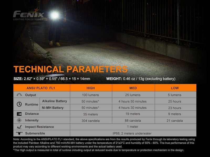 Fenix E01 V2.0 Blue Mini Keychain Torch - 100 Lumens, 35m Range, 25 Hours Max Runtime, AAA Battery Powered, IP68 Waterproof - Image 3