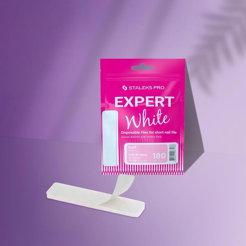 ستالكس برو Expert 51 ملفات أظافر بيضاء قصيرة قابلة للاستعمال مرة واحدة (حبيبات 180، 10 قطع) – ملفات كاشطة لاصقة مستقيمة لتشكيل الأظافر الطبيعية والاصطناعية (76x18 مم) - Image 3