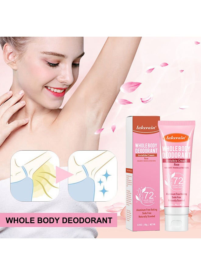 lakerain Whole Body Deodorant Invisible Cream, Tube Armpit Deodorant Cream For 72 Hour Odor Control Rose Deodorant Antiperspirant Clear Gel Baking Soda Free Natural Skin Care Cream 85G  - Image 3
