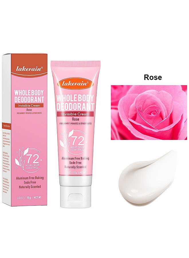 lakerain Whole Body Deodorant Invisible Cream, Tube Armpit Deodorant Cream For 72 Hour Odor Control Rose Deodorant Antiperspirant Clear Gel Baking Soda Free Natural Skin Care Cream 85G  - Image 2