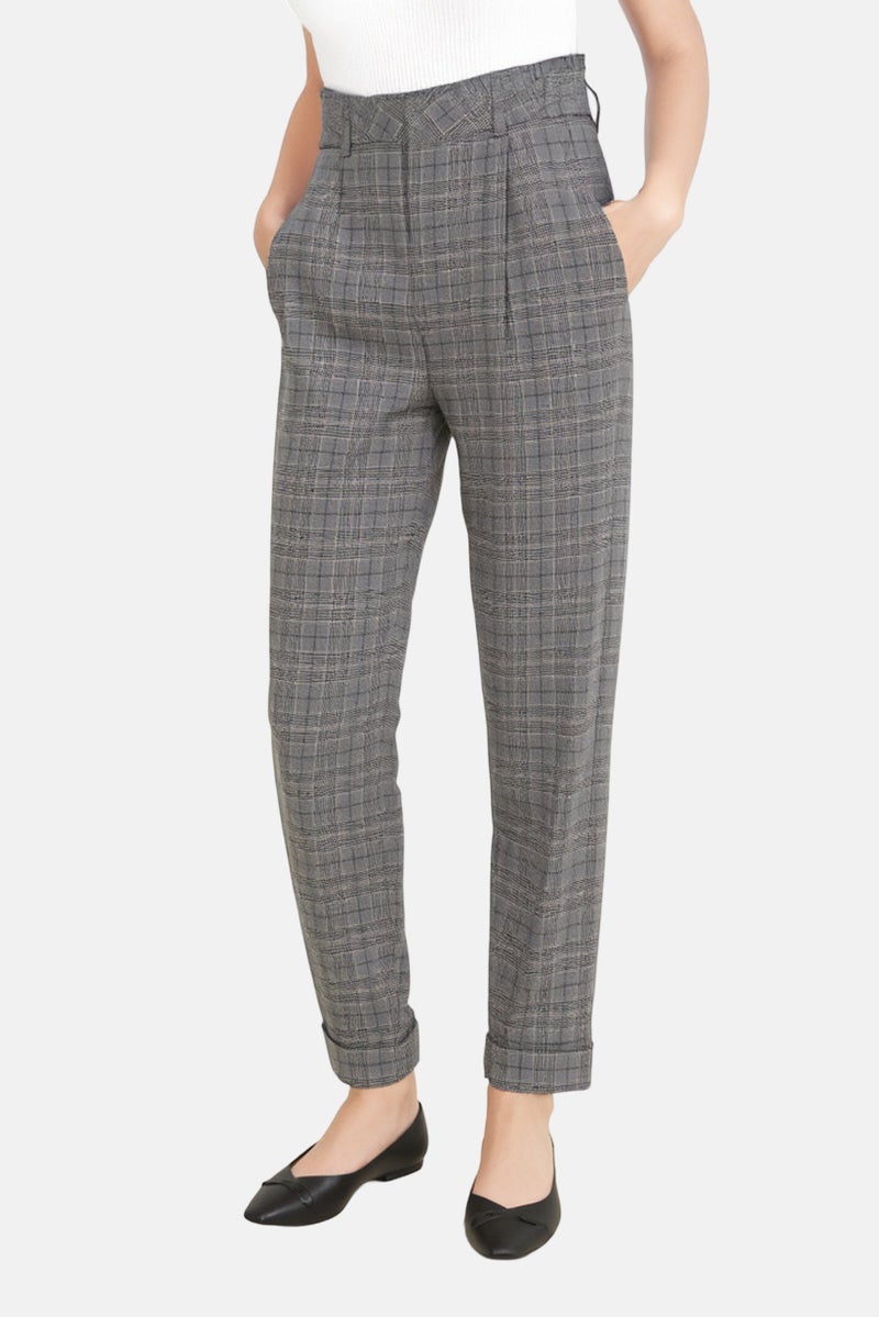 Reiko Women Cigarette Fit Checkered Print Formal Pants, Multicolor - Image 1