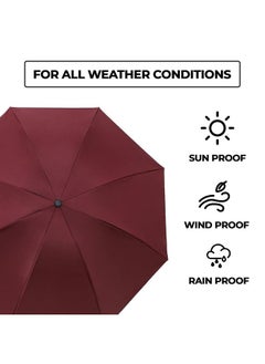 Kuber Industries Kuber Industries 3 Fold Manual Umbrella | Windproof, Sunproof & Rainproof | With Polyester Canopy, Sturdy Steel Shaft & Wrist Straps | Easy to Hold & Carry | Umbrella for Women, Men & Kids |Red  - Image 4