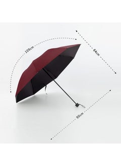 Kuber Industries Kuber Industries 3 Fold Manual Umbrella | Windproof, Sunproof & Rainproof | With Polyester Canopy, Sturdy Steel Shaft & Wrist Straps | Easy to Hold & Carry | Umbrella for Women, Men & Kids |Red  - Image 2