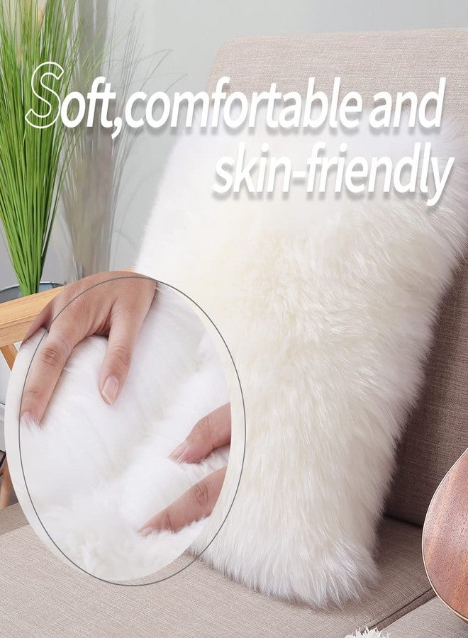 LLB Luxury Genuine Sheepskin Throw Pillow Covers Soft Fluffy Solid Decorative Square Couch Pillow Cover 18"x18" Pillowcase Cushion Case for Sofa Bedroom Car Bed No Pillow Insert Long Wool Ivory White - Image 5