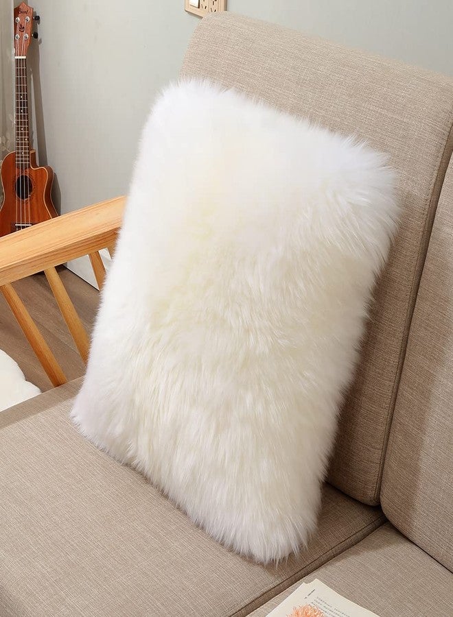 LLB Luxury Genuine Sheepskin Throw Pillow Covers Soft Fluffy Solid Decorative Square Couch Pillow Cover 18"x18" Pillowcase Cushion Case for Sofa Bedroom Car Bed No Pillow Insert Long Wool Ivory White - Image 1