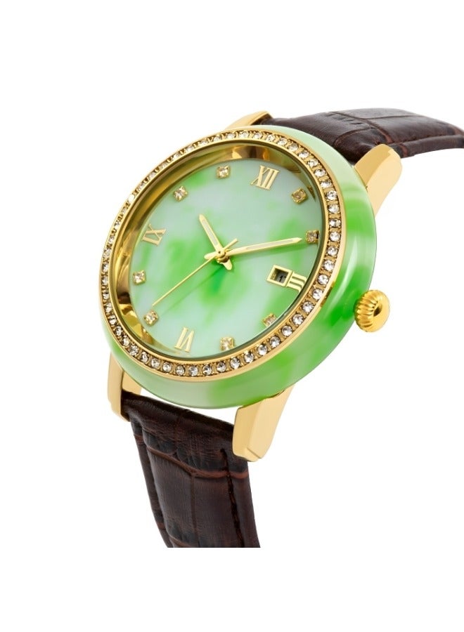 REOCLE Leather Strap Watch Quartz Watch with Jade Dial & Calendar Display & Daily Waterproofing Luxury Dress Wrist Watch for Women Men  - Image 5