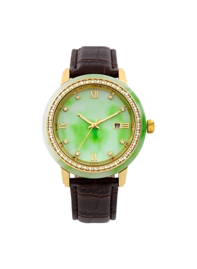 REOCLE Leather Strap Watch Quartz Watch with Jade Dial & Calendar Display & Daily Waterproofing Luxury Dress Wrist Watch for Women Men  - Image 4