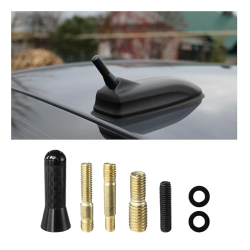 Sylvil Car Short Antenna, 1.37" Aluminum Radio Antennas Replacement, Carbon Fiber Antenna Kit with Screws, AM/FM Roof Mount Car Radio Reception Antennas Mast for Most Cars SUVs (Black) - Image 1