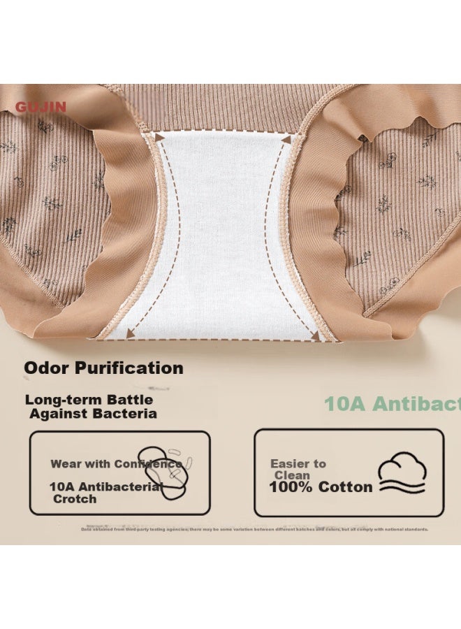 Gujin Women's Seamless Pure Cotton Underwear Skin-friendly Breathable Mid-rise Briefs - Image 5