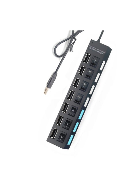 موزع موزع USB متعدد المنافذ، موزع USB 2.0 متعدد المنافذ، موزع USB 2.0 ذو 7 منافذ للكمبيوتر المحمول، موسع منافذ USB مع مفتاح تشغيل/إيقاف فردي متوافق مع جميع أجهزة USB