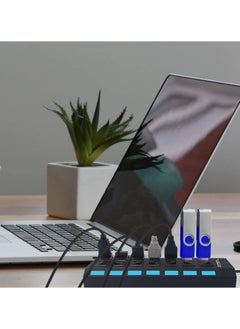 غنافوتو موزع موزع USB متعدد المنافذ، موزع USB 2.0 متعدد المنافذ، موزع USB 2.0 ذو 7 منافذ للكمبيوتر المحمول، موسع منافذ USB مع مفتاح تشغيل/إيقاف فردي متوافق مع جميع أجهزة USB  - Image 2