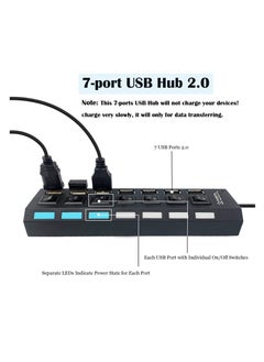غنافوتو موزع موزع USB متعدد المنافذ، موزع USB 2.0 متعدد المنافذ، موزع USB 2.0 ذو 7 منافذ للكمبيوتر المحمول، موسع منافذ USB مع مفتاح تشغيل/إيقاف فردي متوافق مع جميع أجهزة USB  - Image 4