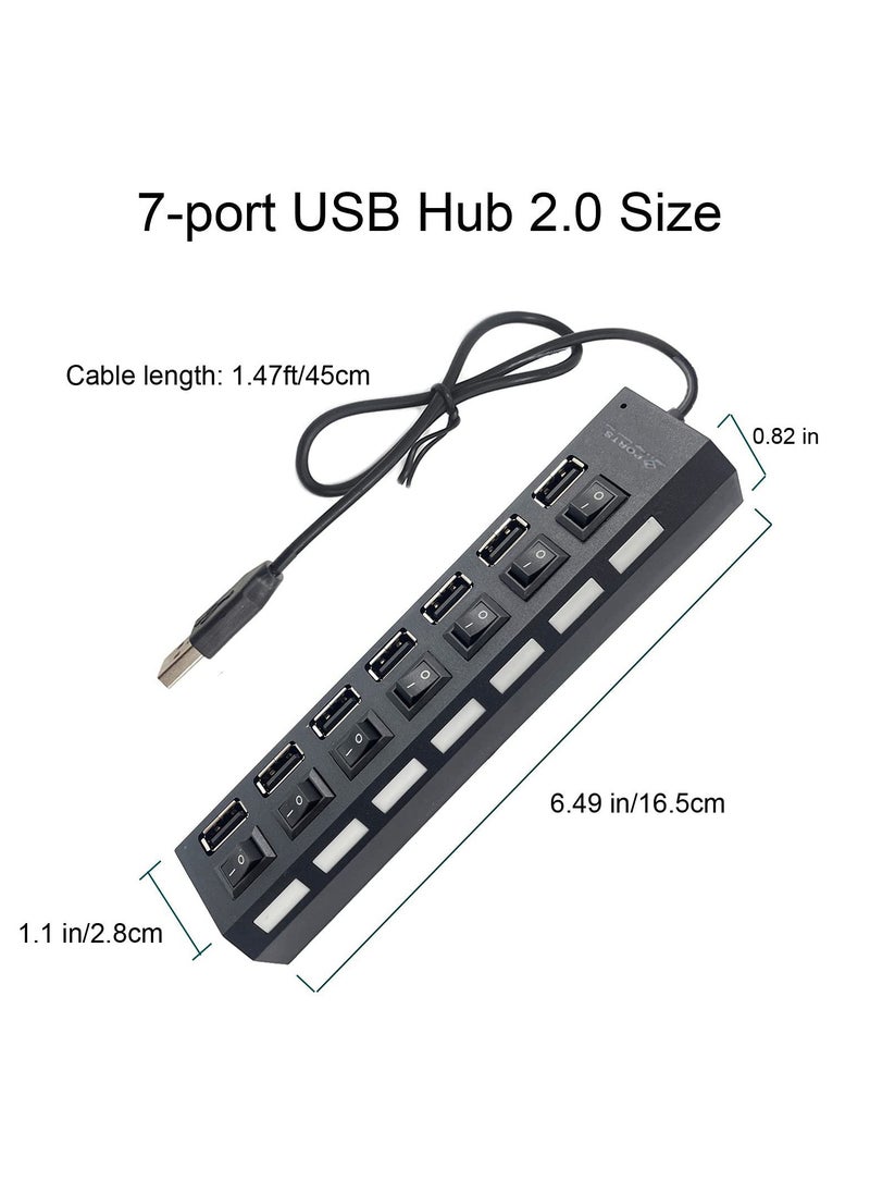 غنافوتو - موزع موزع USB متعدد المنافذ، موزع USB 2.0 متعدد المنافذ، موزع USB 2.0 ذو 7 منافذ للكمبيوتر المحمول، موسع منافذ USB مع مفتاح تشغيل/إيقاف فردي متوافق مع جميع أجهزة USB - Image 1