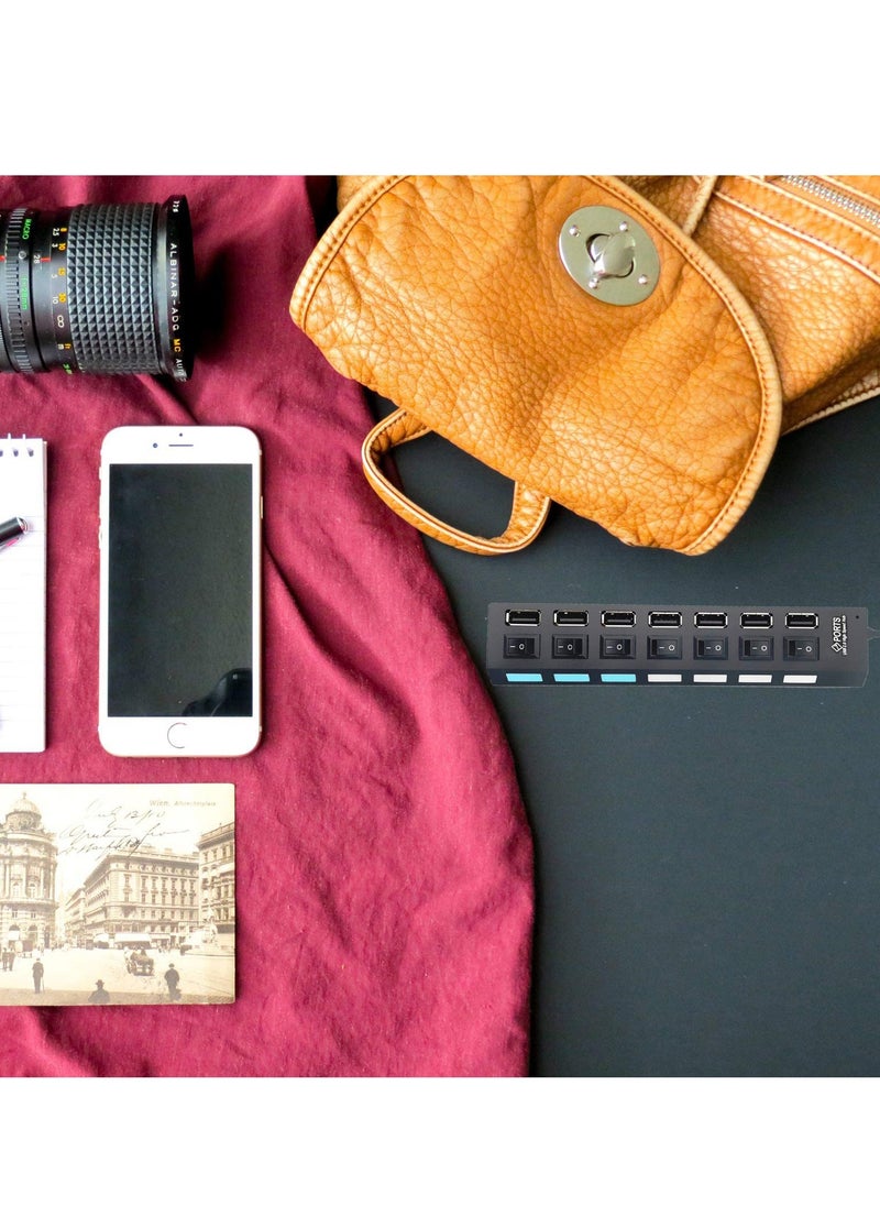 غنافوتو - موزع موزع USB متعدد المنافذ، موزع USB 2.0 متعدد المنافذ، موزع USB 2.0 ذو 7 منافذ للكمبيوتر المحمول، موسع منافذ USB مع مفتاح تشغيل/إيقاف فردي متوافق مع جميع أجهزة USB - Image 1