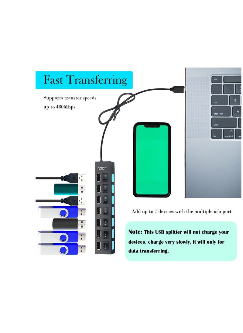 غنافوتو - موزع موزع USB متعدد المنافذ، موزع USB 2.0 متعدد المنافذ، موزع USB 2.0 ذو 7 منافذ للكمبيوتر المحمول، موسع منافذ USB مع مفتاح تشغيل/إيقاف فردي متوافق مع جميع أجهزة USB - Image 1