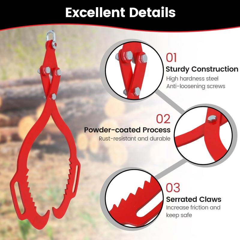 Toriexon Log Tongs 18 inch 2 Serrated Claw, Eagle Claw Design Log Grapple, Heavy Duty Logging Tongs 772 Pounds Lifting Capacity for Trucks, ATVs, Tractors, Forklifts - Image 2