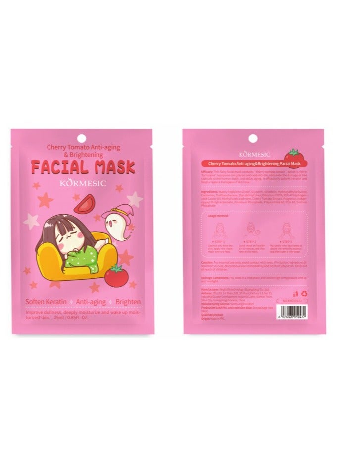 Kormesic Cherry Tomato Extract Hydrating Sheet Mask Set - 5 Pack (25ml Each)  - Image 1