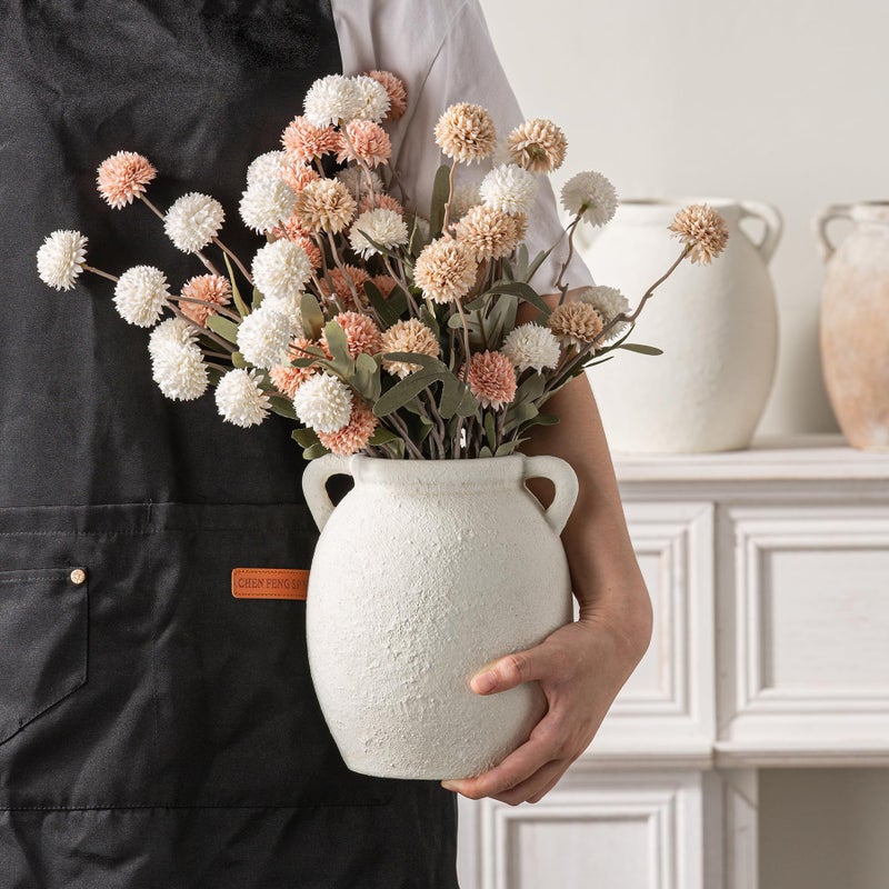 Dobbyby Ceramic Flower Vase 7.6 inch Farmhouse Rustic Vase Decorative Pottery Terracotta Vases for Home Decor Table Mantle Fireplace Living Room Bathroom Wedding Centerpiece (White-Upgraded) - Image 3