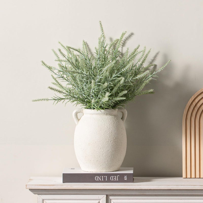 Dobbyby Ceramic Flower Vase 7.6 inch Farmhouse Rustic Vase Decorative Pottery Terracotta Vases for Home Decor Table Mantle Fireplace Living Room Bathroom Wedding Centerpiece (White-Upgraded) - Image 5