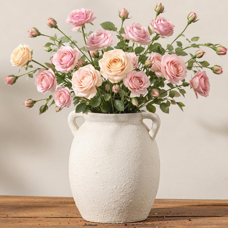 Dobbyby Ceramic Flower Vase 7.6 inch Farmhouse Rustic Vase Decorative Pottery Terracotta Vases for Home Decor Table Mantle Fireplace Living Room Bathroom Wedding Centerpiece (White-Upgraded) - Image 1